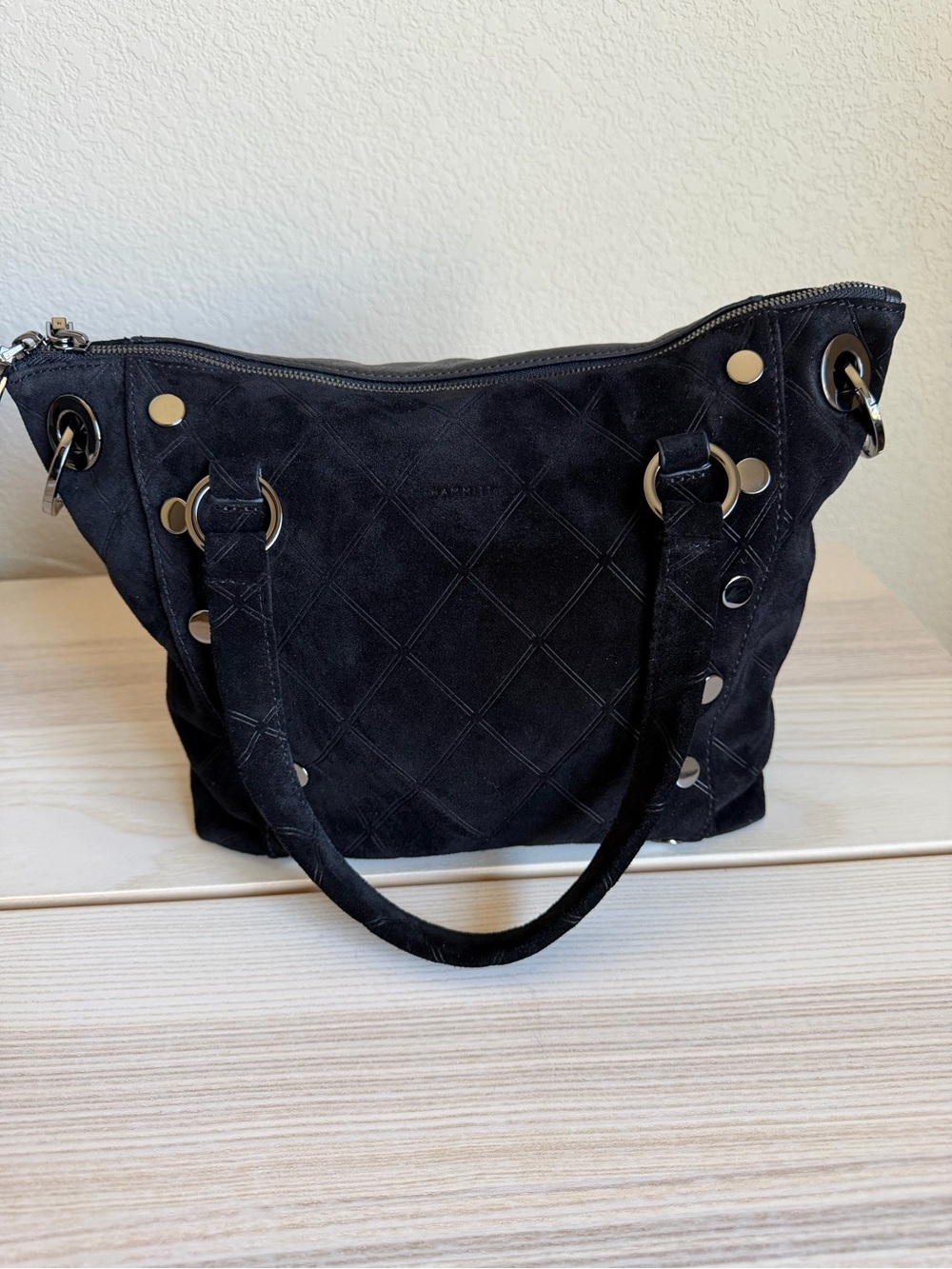 NWT Hammitt Noir Diamond Suede / Gunmetal Medium Daniel